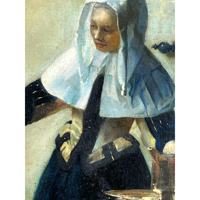 18th/19th Century Dutch Painting in Oil on Canvas After Johannes Vermeer For Sale In West Palm - Image 6 of 11