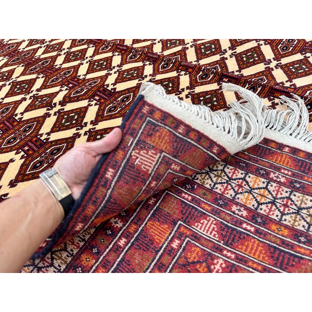 Ivory Turkmen Bokhara Hand-Knotted Wool Rug - 6'9" X 9'6" For Sale - Image 9 of 11