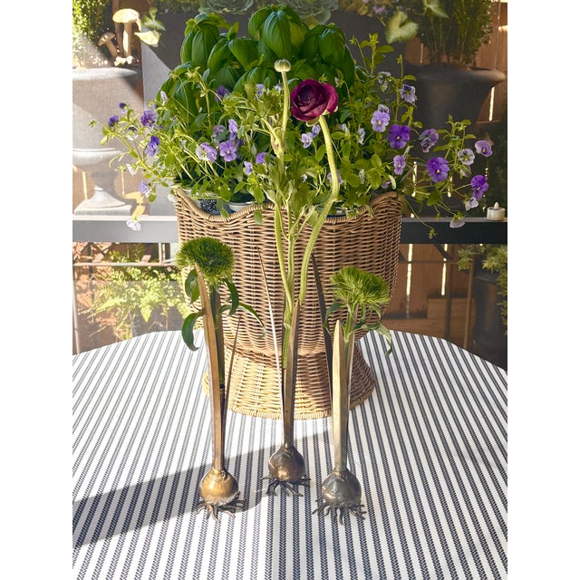 Vintage Italian Carnevale Brass Botanical Bulb Bud Vases - Set of 3 For Sale In Little Rock - Image 6 of 17