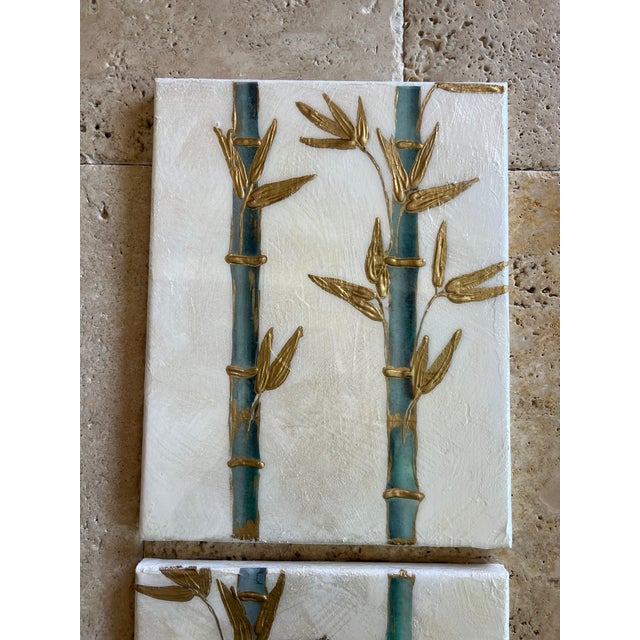 2020s Bamboo Stalks Mixed Media Paintings Designed by Cheryl P. Kohloff, Set of 3 For Sale - Image 5 of 7
