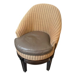 Art Deco Style Leather & Horse Hair Upholstered Swivel Slipper Chair. For Sale