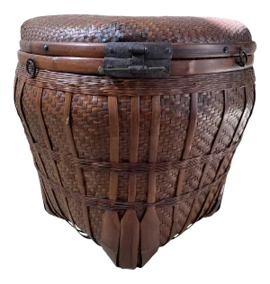 Late 19th Century Large Woven Bamboo Asian Storage Basket