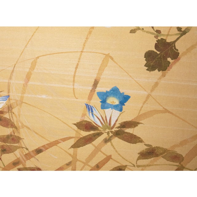 "Tit and Chrysanthemums", Showa Era Japanese Painted Silk Bybu Screen For Sale - Image 13 of 18