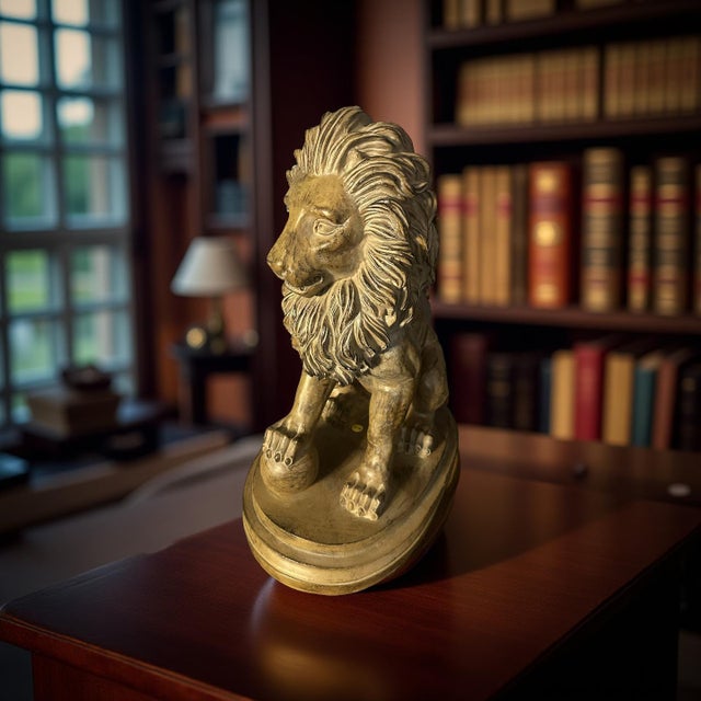 Vintage Classical Style Gold Gilt Lion Sculpture – Resin For Sale - Image 6 of 11