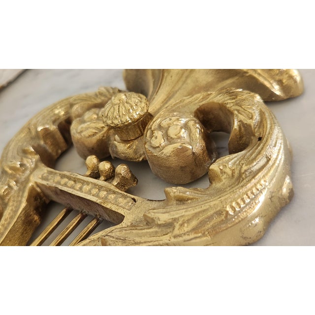 Vintage Chinese Lacquered Brass Lyre-Form Double-Arm Candle Wall Sconce For Sale - Image 10 of 18