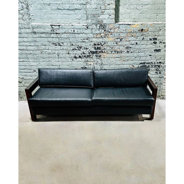 1960s Brazilian Rosewood Sofa Black Leather, 1960 For Sale - Image 5 of 12
