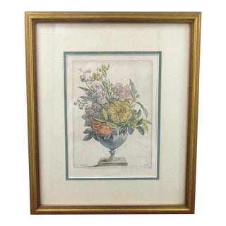 1950s Framed Musee Du Louvre Chalcographie Jacques Vauquer Vase of Flowers Etching For Sale