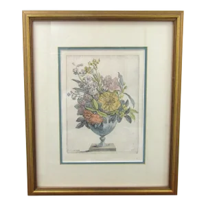 1950s Framed Musee Du Louvre Chalcographie Jacques Vauquer Vase of Flowers Etching