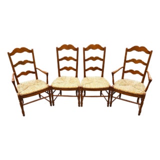 Vintage Ladder Back Rush Seat Dining Chairs Set of 4 For Sale