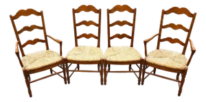 Vintage Ladder Back Rush Seat Dining Chairs Set of 4