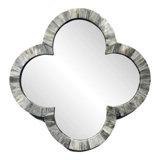 Modern Gray Faux Bone Quatrefoil Wall Mirror For Sale