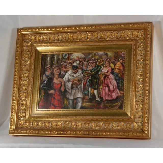 Franco Rispoli, At the Party with Pulcinella, 20th Century, Oil on Panel, Framed For Sale - Image 7 of 11