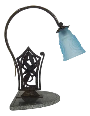 Art Deco Table Lamp in Wrought Iron on Gray Marble Base, 1930s