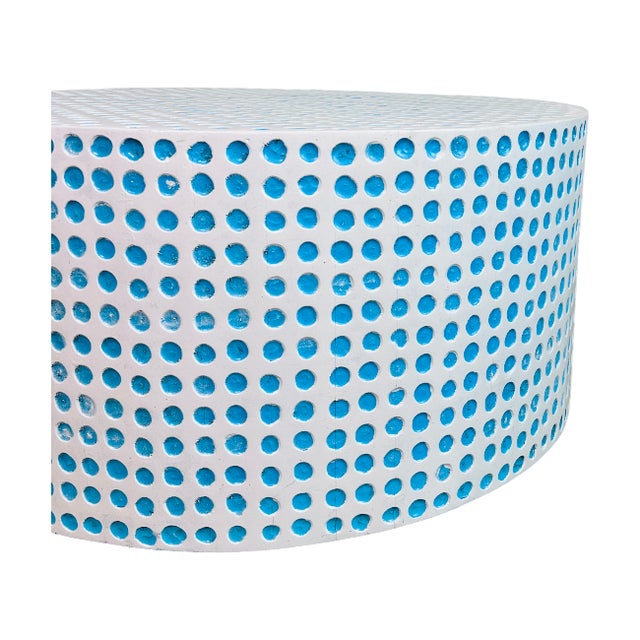 Boho Chic Aqua Dots Drum Table For Sale - Image 3 of 6