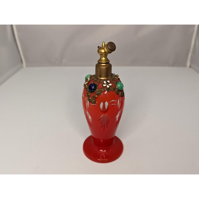 Czech Red Cut to Clear Jeweled Atomizer: Ormolu Filigree Floral Design For Sale - Image 4 of 10
