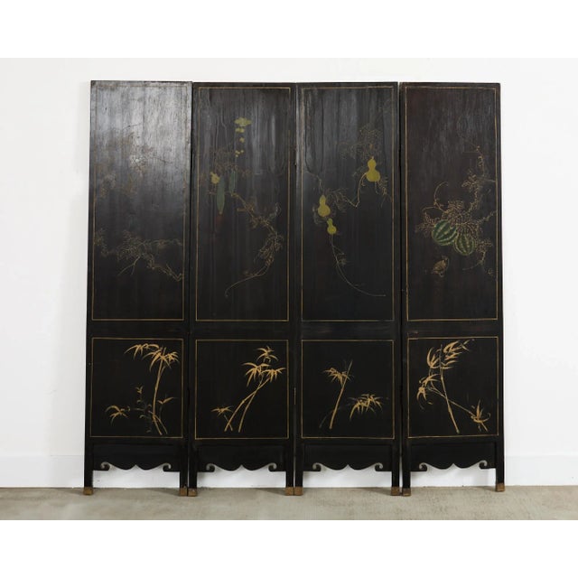 Chinese Export Four Panel Carved Soapstone Coromandel Screen For Sale - Image 11 of 12