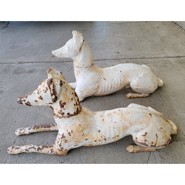 Victorian J. W. Fiske Antique Recumbent Cast Iron Greyhounds a Pair For Sale - Image 3 of 11