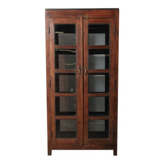 Glass-Front Wood Cabinet With Dual-Sided Doors For Sale
