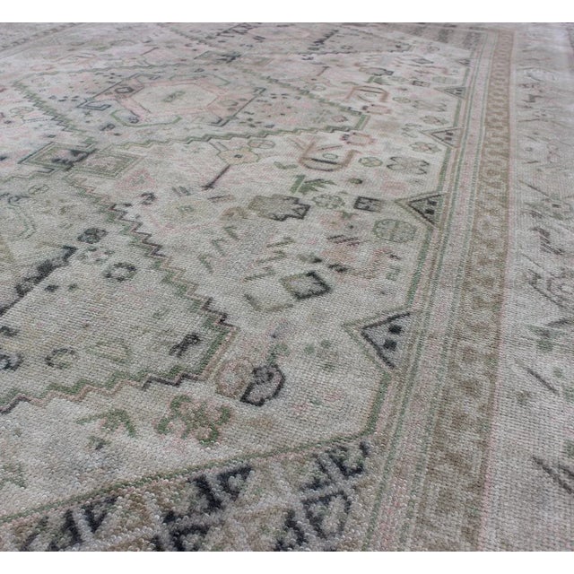 Vintage Turkish Oushak Rug With Geometric Motifs in Ivory and Navy Blue For Sale In Atlanta - Image 6 of 7