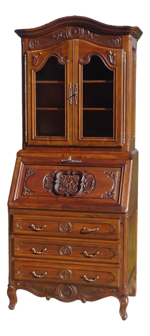 Louis XV Style Display Cabinet with Secretary and Drawers in Walnut, 1960s