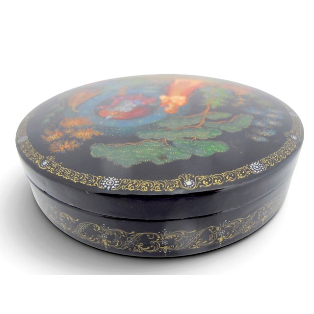 Paper Russian Fairy Tale Dead Princess & 7 Bogatyrs Hand Painted Lacquer Box For Sale - Image 7 of 8