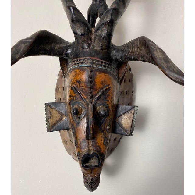 Guro Style African Carved Wood Horned Antelope Mask With Figure, Côte D’Ivoire For Sale - Image 11 of 12