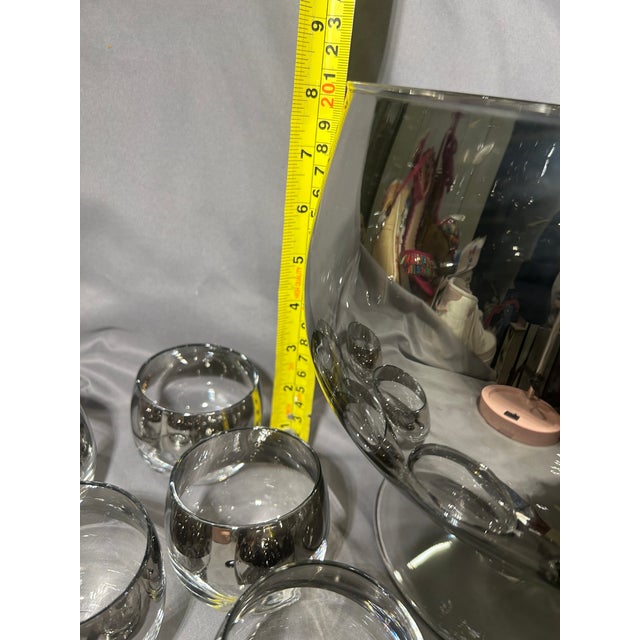 1970s Metalyte Dorothy Thorpe Style Silver Banded Punch Bowl and 12 Cups For Sale - Image 9 of 11