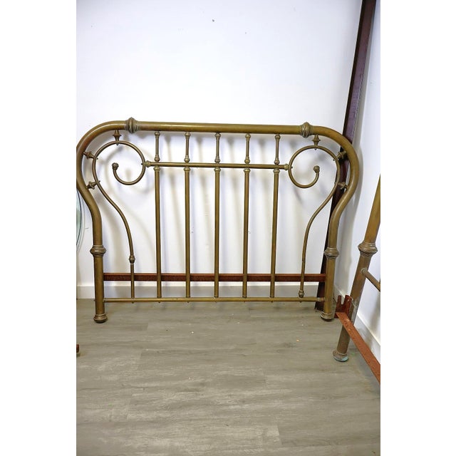 Antique Art Nouveau Brass Full Bed With Scrollwork & Engraved Details, C. 1900 For Sale In Raleigh - Image 6 of 10