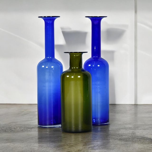 Glass Trio of Otto Brauer for Holmegaard Green and Blue Danish Glass Gulvvases For Sale - Image 7 of 12