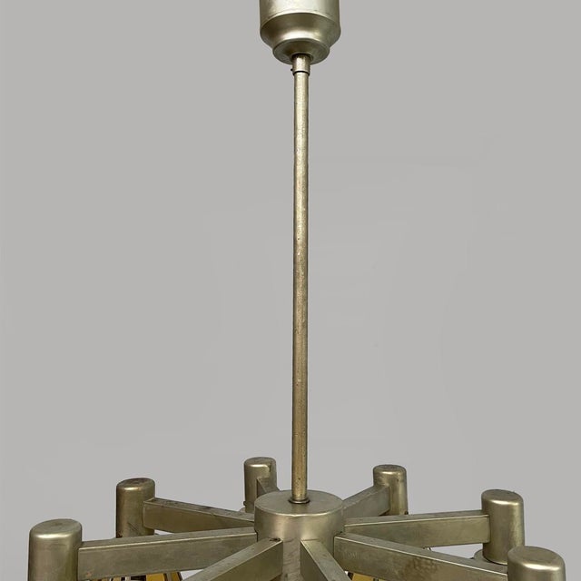 Silver German Art Deco Chandelier in Yellow Glass and Metal, 1930s For Sale - Image 8 of 18