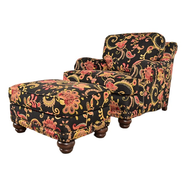 Smith Brothers of Berne Contemporary Lounge Chair and Ottoman in Paisley Upholstery For Sale