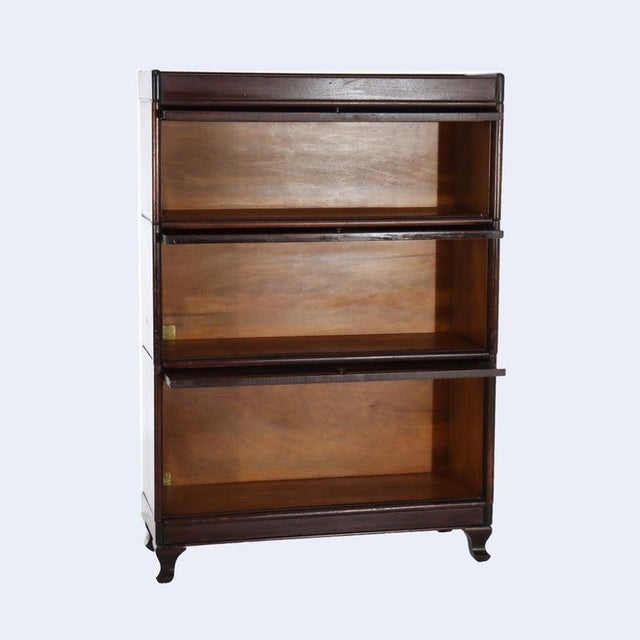 Antique Arts & Crafts Mahogany 3-Stack Barrister Bookcase Circa 1920 For Sale - Image 12 of 12