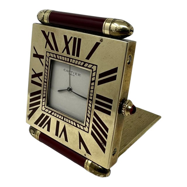 Mid Century Vintage Cartier Paris French Quartz Quadrant Traveling Alarm Clock For Sale