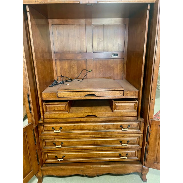 French Country Chaddock Furniture French Country Style Entertainment Armoire With Pocket Doors and Storage Drawers. For Sale - Image 3 of 7