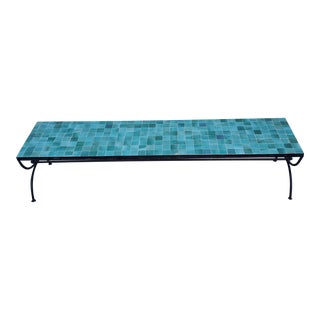 Emerald Aqua Colored Moroccan Mosaic Tile Coffee Table For Sale