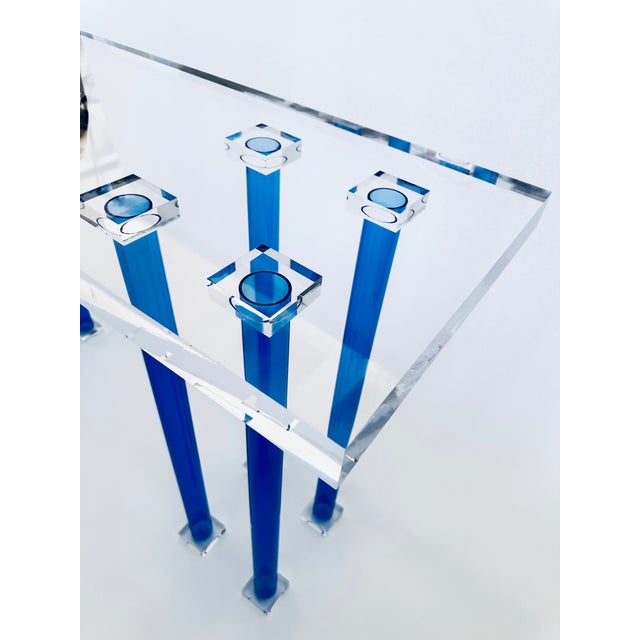 Plastic Elegant "Blue Ice" Lucite Acrylic Console Table For Sale - Image 7 of 7