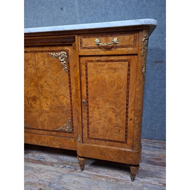 19th Century Enfilade Buffet in Burl and Marble For Sale - Image 3 of 9