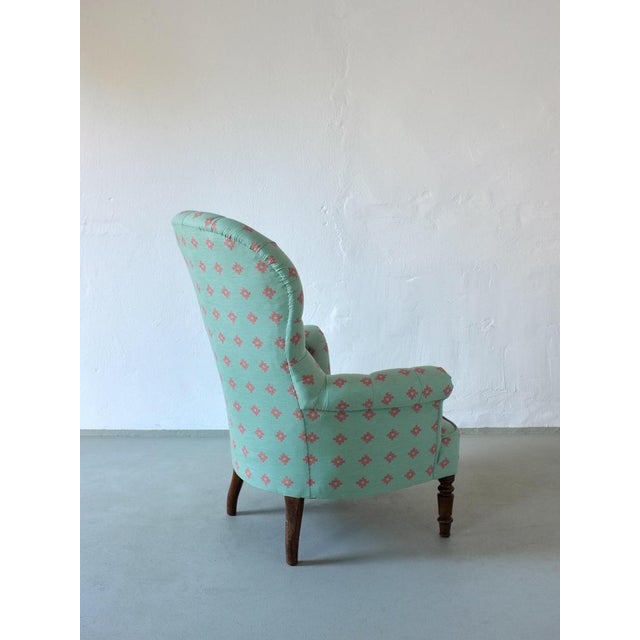 Vintage Green Coral Button Back Armchair, Belgium For Sale - Image 4 of 9