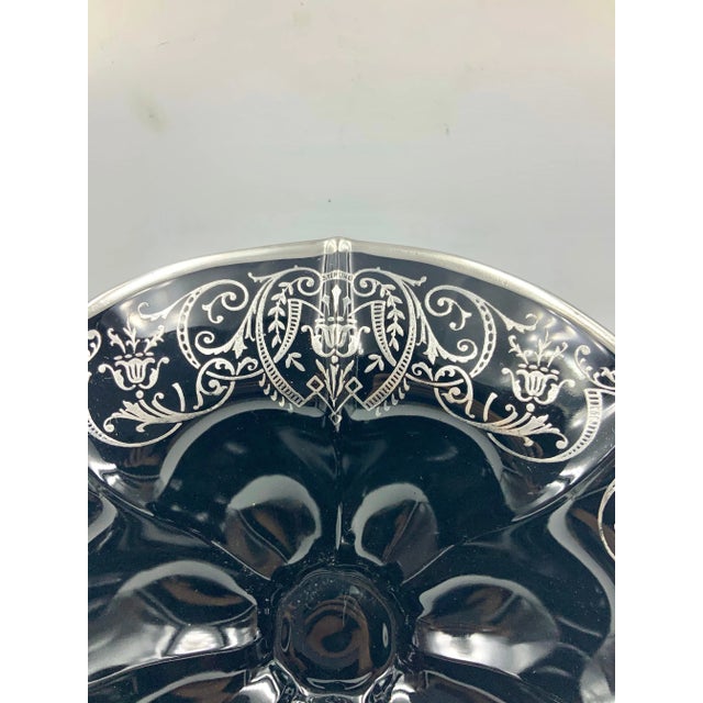 Early 20th Century Floral Sterling Silver Black Amethyst Glass Footed Bowl For Sale - Image 12 of 13