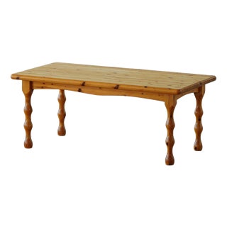 Modern Danish Scandinavian Brutalist Pine Coffee Table with Turned Legs, 1970s For Sale