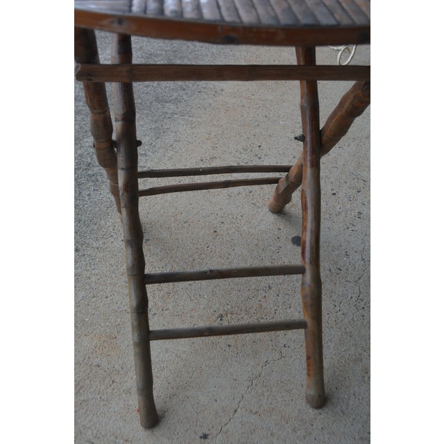 Chinese 1960s Vintage Rustic Burnt Bamboo Round Folding Occasional / Patio or Game / Tea Table For Sale - Image 3 of 15