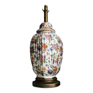 Early 20th Century Boch Freres Chinoiserie Porcelain Gilt Floral Ginger Jar Hand Painted Table Lamp