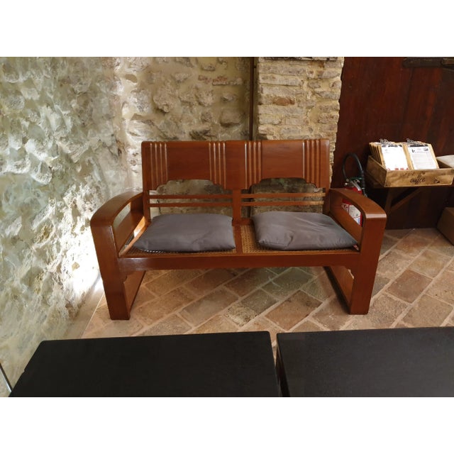 Danish Living Room Set in Chestnut and Vienna Straw, Set of 3 For Sale - Image 11 of 17