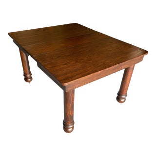 1930s Solid Tiger Oak Dining Table With Extension Styled After Watertown Table Slide. For Sale