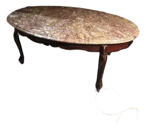 Vintage Marble Top Coffee Table With Detailed Wood Base