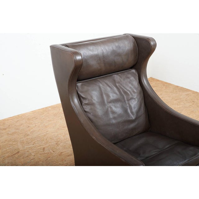 Animal Skin Model 2204 Wingback Armchair in Leather with Wood Legs by Børge Mogensen for Frederica, 1963 For Sale - Image 7 of 13