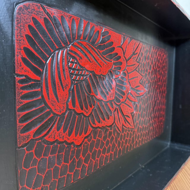 Japanese Wooden Tray with Floral Motif, 1960s For Sale - Image 6 of 11