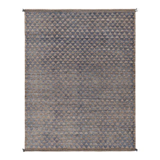 Rug & Kilim’s Moroccan Style Rug in Blue with Brown Geometric Patterns - 10x14 For Sale