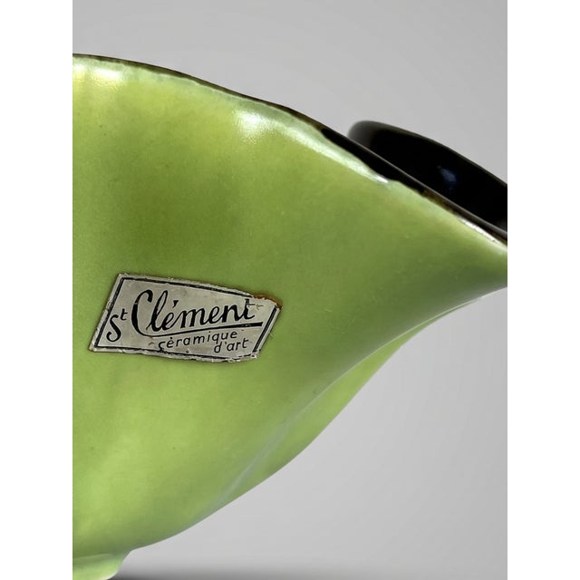 Anise Green and Black Ceramic Model 8218 Bowl by​​ B. Letalle for Saint Clément, 1950s For Sale - Image 6 of 8