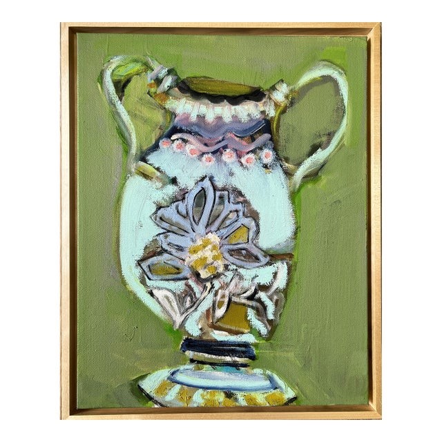 "Vase With the Blue Lotus Flower" Framed Expressionist Painting by Shann Spishak For Sale